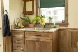 Modern floating vanity installation with heavy-duty internal wall blocking for support in Chester County, PA
