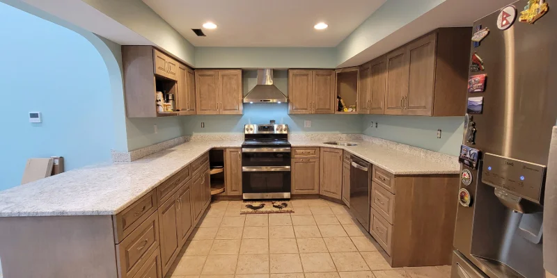 Light-stained L-shaped custom kitchen remodel in Downingtown, PA