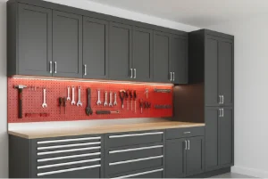 Premium soft-close hinges and hardware on custom solid wood cabinetry in Chester County, PA