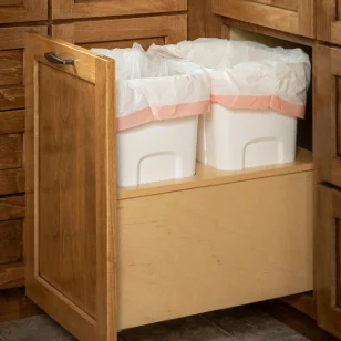 Built-in trash cans in kitchen cabinetry